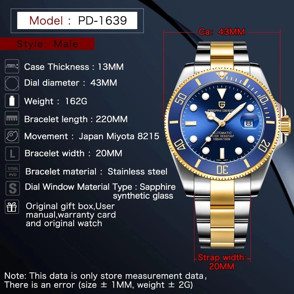 

PAGANI DESIGN The New Men's Automatic Mechanical Watch Top Brand Luxury Sapphire Glass Waterproof Ceramic Watch Relogio Masculin