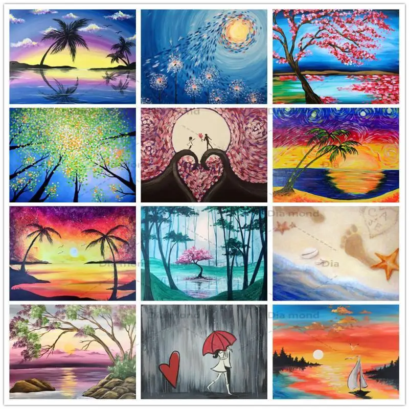 

5D Diamond Painting Landscape Sunset DIY Full Square/Round Diamond Embroidery Trees Cross Stitch Home Decoration Children Gift