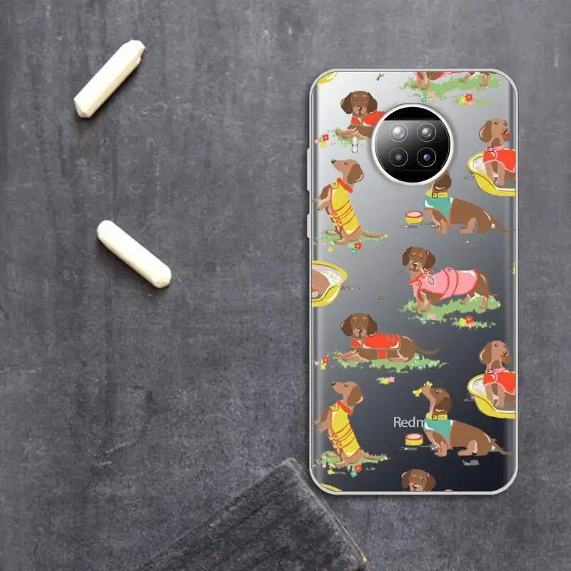 

Cartoon Dachshund Sausage Dog Phone Case Transparent for Xiaomi Redmi note 10 t 8 9 pro lite 11