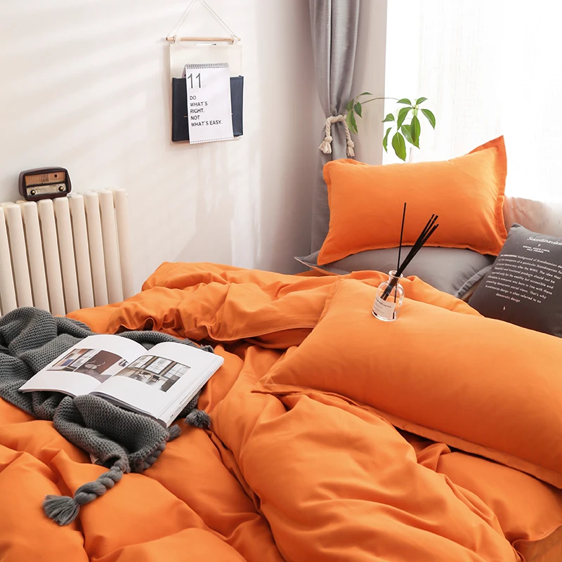 

Winter new Solid orange color bedding set bed linen flat bed sheet duvet cover pillowcase queen full single 3 / 4pcs