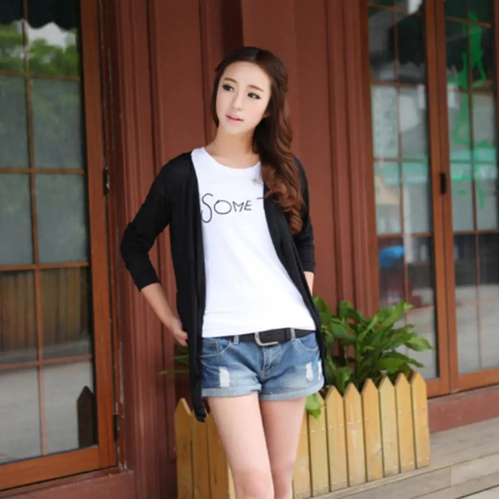 Вязанная женская летняя Защита от солнца на пляже кардиган пальто сплошной цвет