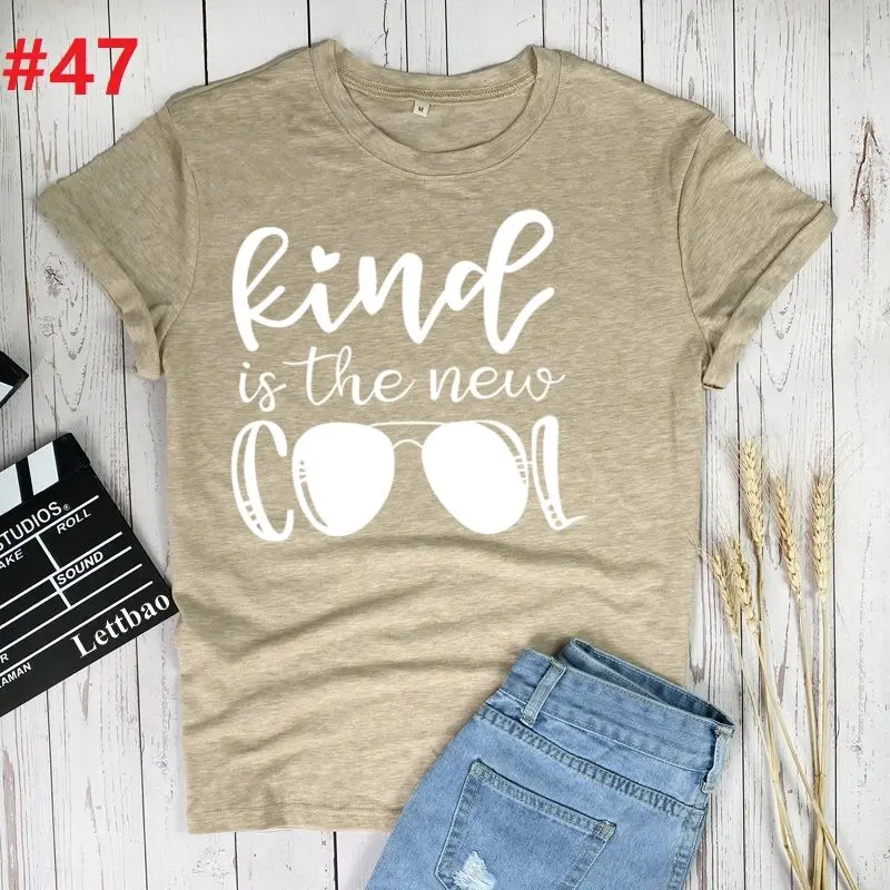 

Kind is The New Cool Women 2021 Summer Short Sleeve Fashion Lady T-shirts Top T Shirt Ladies Womens Graphic Female Tee T-Shirt