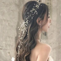 bride wedding headdress handmade beaded pearl copper wire lengthened wreath headband wedding dress accessories