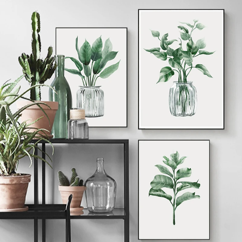 

Green Plant Leaves Canvas Poster Wall Art Painting Nordic Posters and Prints Wall Pictures for Living room Modern Home Decor