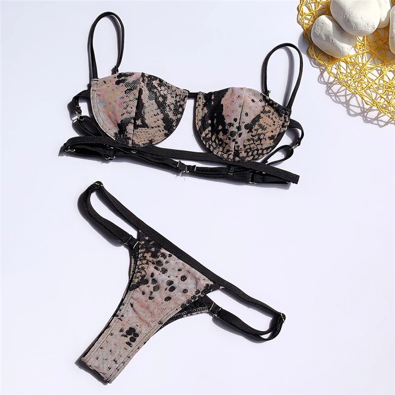 Новый сексуальный купальный костюм бикини женский ретро комплект с принтом