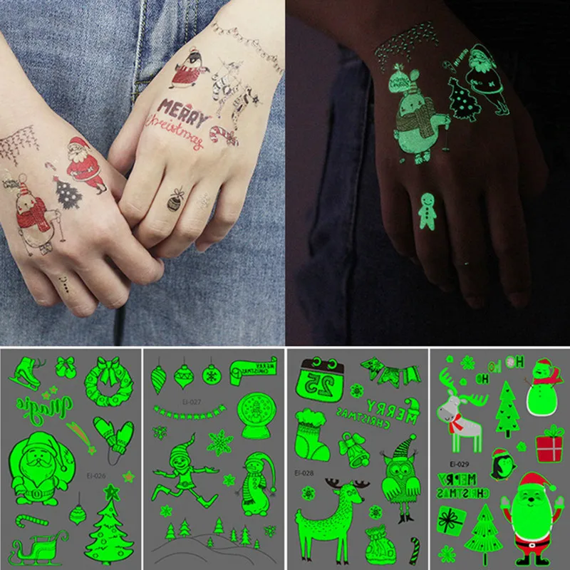 24 Styles 3pcs Luminous Kids Temporary Tattoo Sticker Fake Christmas Flash Waterproof Small Body Art For Child Party DIY Decor | Дом и сад