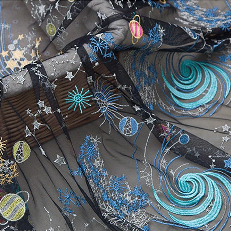 3/5/10 ярдов ширина 130 см яркая черная Тяжелая вышитая сетчатая кружевная ткань со