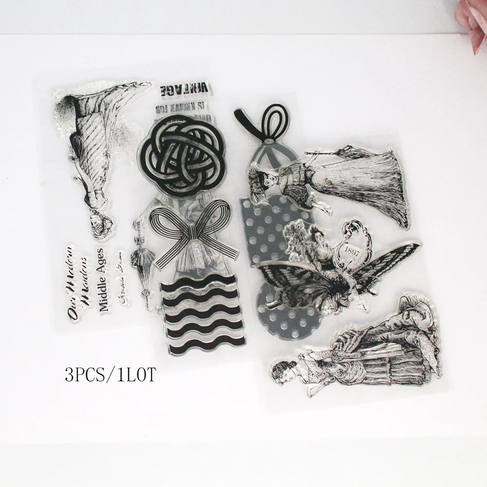 

New 3pcs/1lot Retro Woman Stamp English Fairy Line Silicone Transparent Seal DIY Scrapbook Album Greeting Card Paper