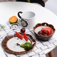 creative hand painted ceramic tableware western food dessert bowl spoon set cute lion ceramic cup