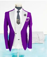 jeltonewin latest coat designs men suits purple tuxedo jacket white vest pant male party dress groom prom blazers for wedding