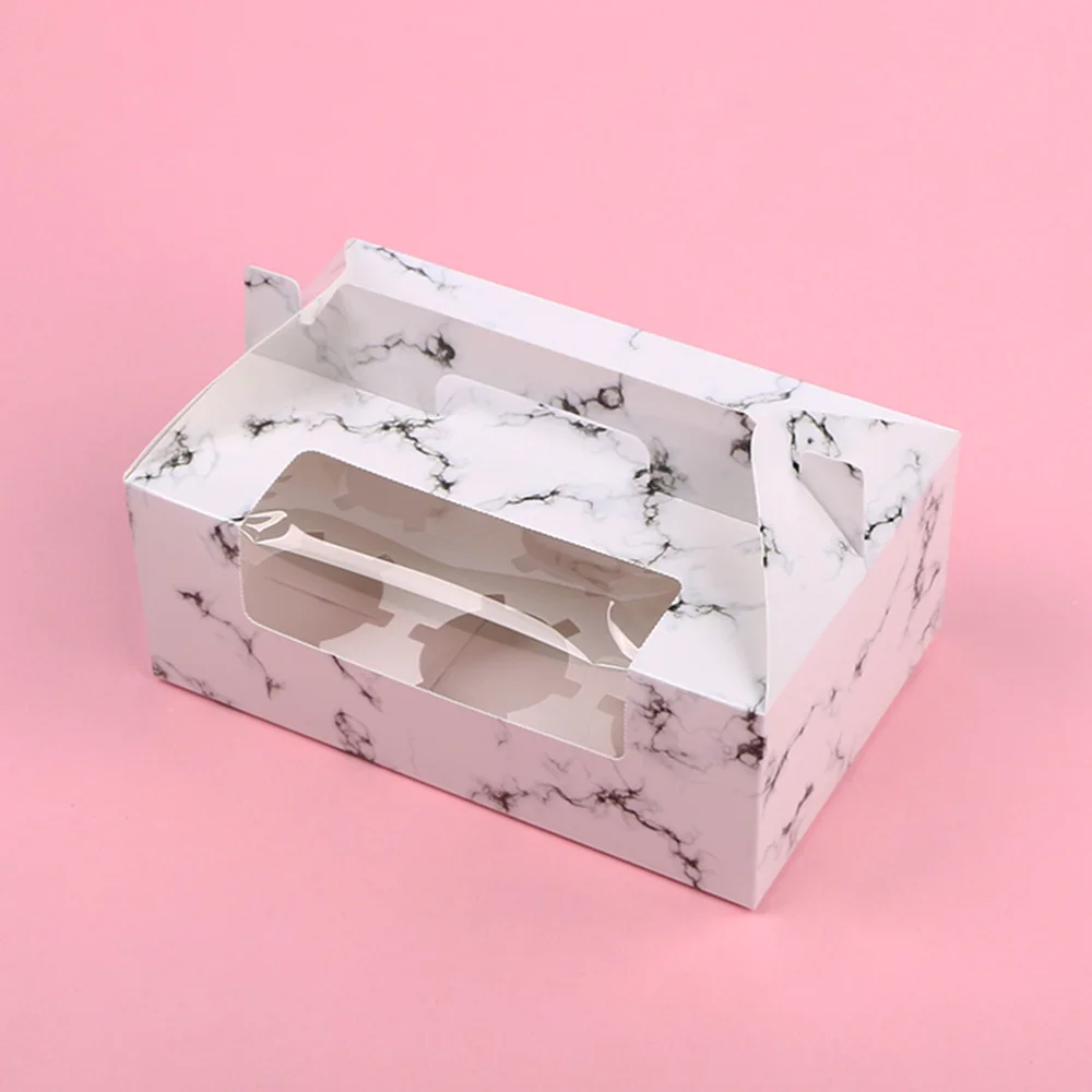 

20pcs Marbling Cupcake Boxes with Handle Portable Muffin Holder Dessert Containers (1 Cavity)