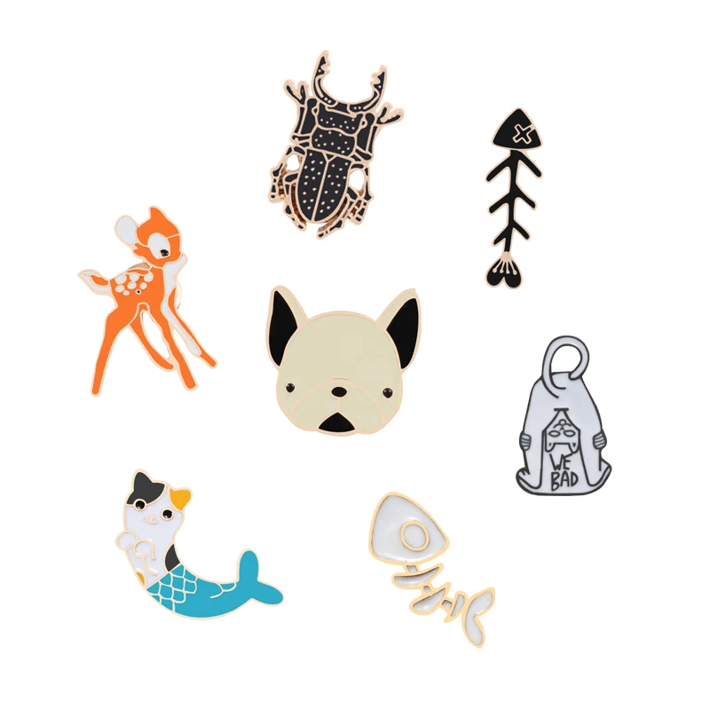 8 стилей металлические булавки в виде животных жук рыба кость хлеб ласточка