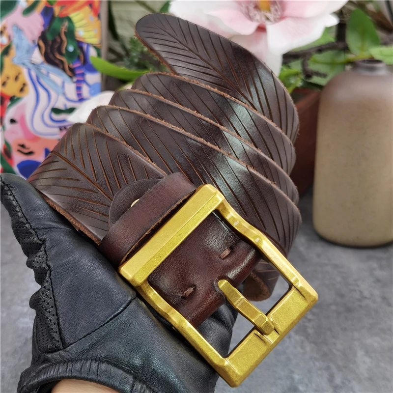 Hand Carving Luxury Leather Belt Men Solid Brass Belt Buckle Ceinture Waist Men's Belt  Desiger Leather Belt Fot Men MBT0603