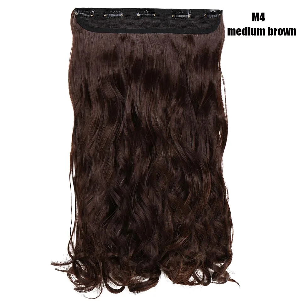 medium brown S-noilite 2" волосы синтетические на зажимах в одной части длинные волнистые вьющиеся женские волосы 5 заколки для волос расширение розовый красный белый серый - Цвет: medium brown