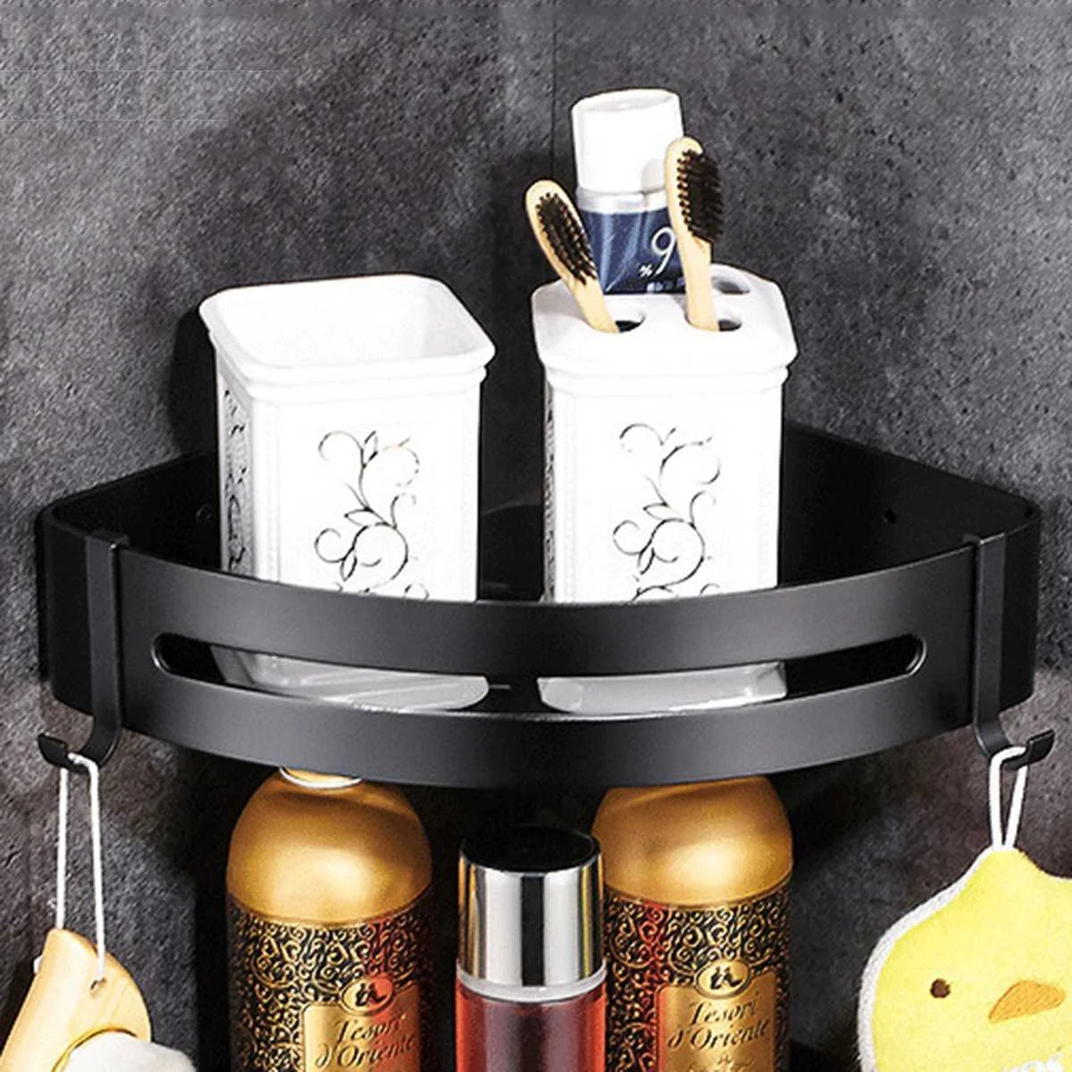 

Bathroom Kitchen Punch Corner Frame Shower Shelf Wrought Iron Shampoo Storage Rack Holder with Suction Cup Bathroom Accessories