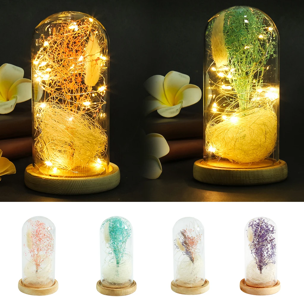 

Romantic Dry Flower in Glass Lampshade Table Lamps for Home Decor Gift