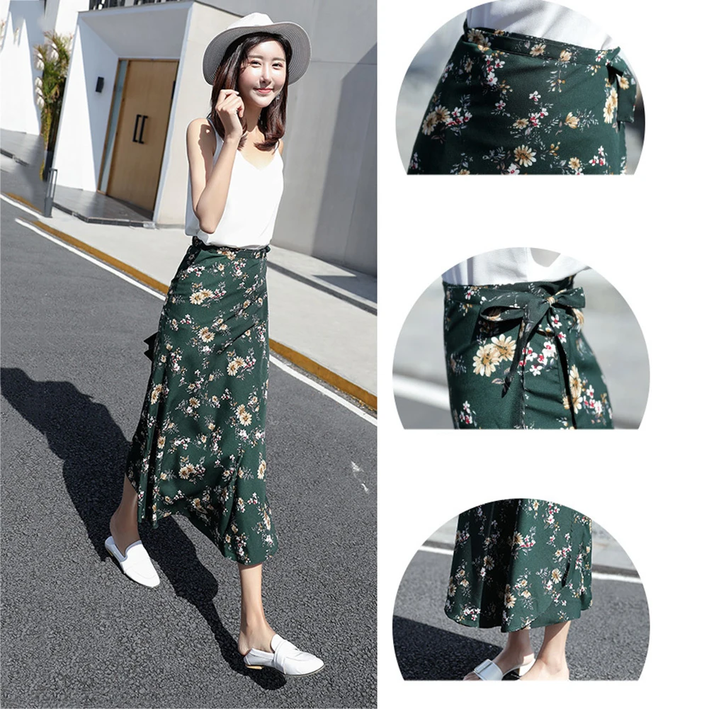 Модная женская дышащая Юбка-миди с цветочным принтом и высокой талией | Женская