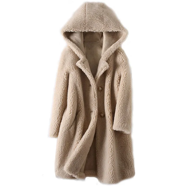 Women 2020 Winter New Real Lamb Fur Coat Female Genuine Granular Sheep Shearing Jacket Ladies Casual Warm Hooded Outerwear M148