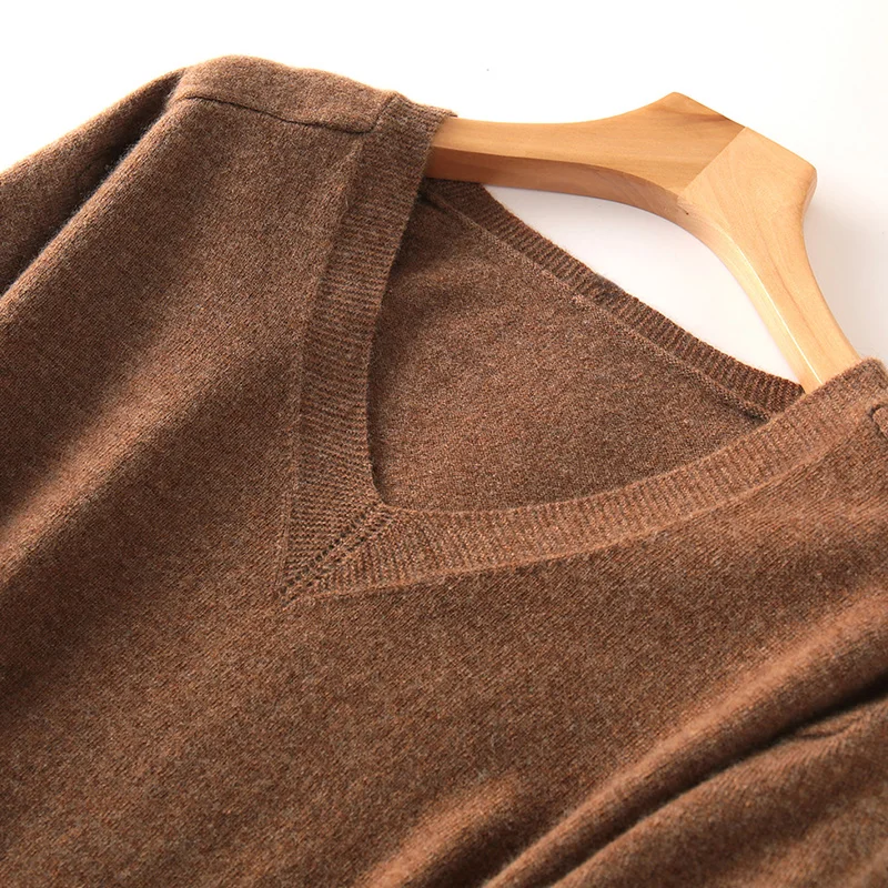 

2021 Women 100% Wool V-neck Knit Tshirt Half Sleeve Pullover Sweater Real Fine Wool Drop-Shoulder Sweater Women Tee Jumper