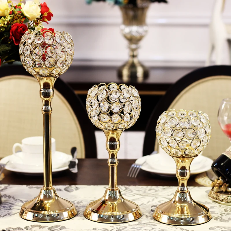 

Crystal Golden Pillar Candle Holder Nordic Luxury Wedding Centerpiece Candle Holders Romantic Dinner Bougeoir Home Decor BF50CH