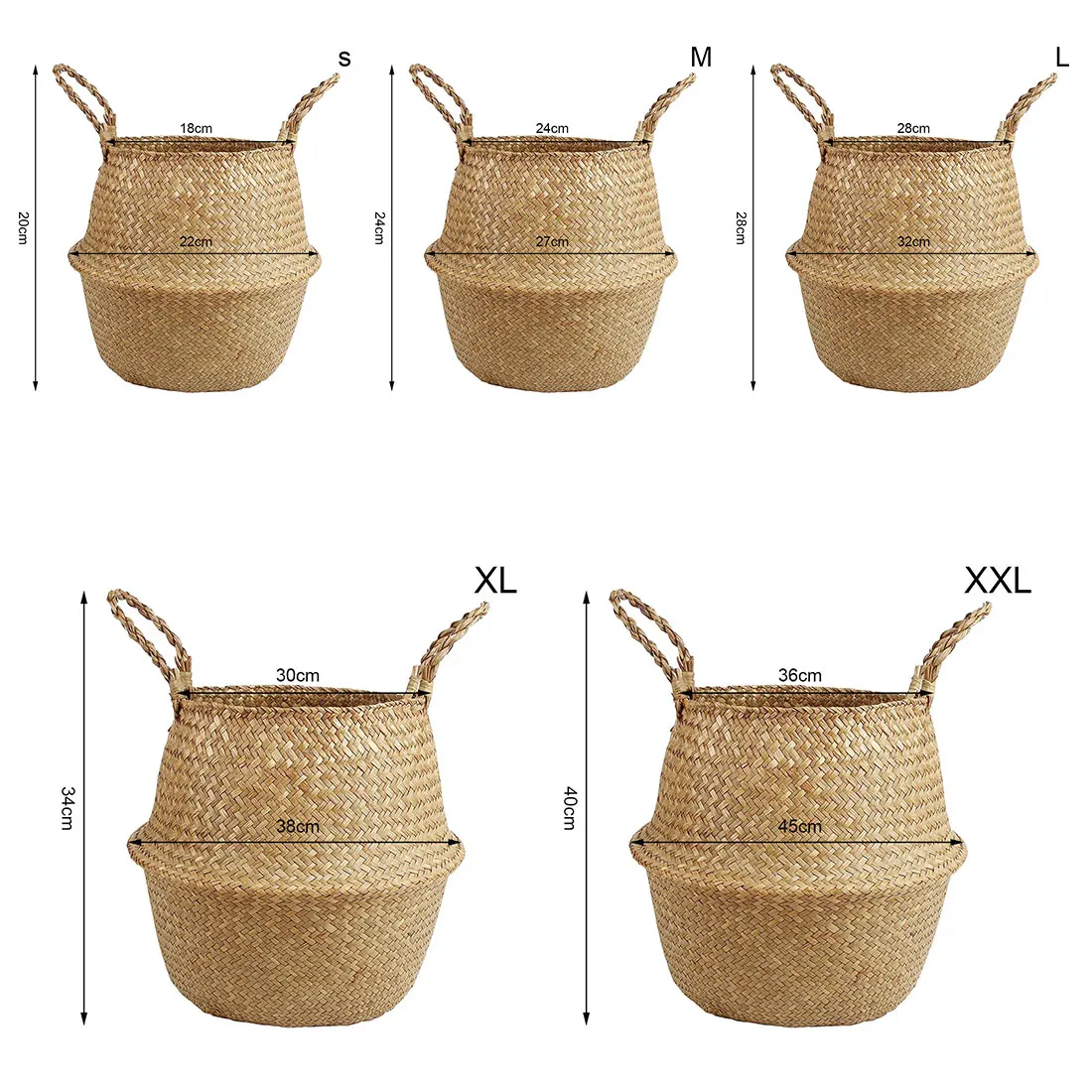 

Handmade Bamboo Storage Basket Folding Clthoes Laundry Basket Straw Wicker Rattan Seagrass Belly Garden Flower Pot Plant Basket