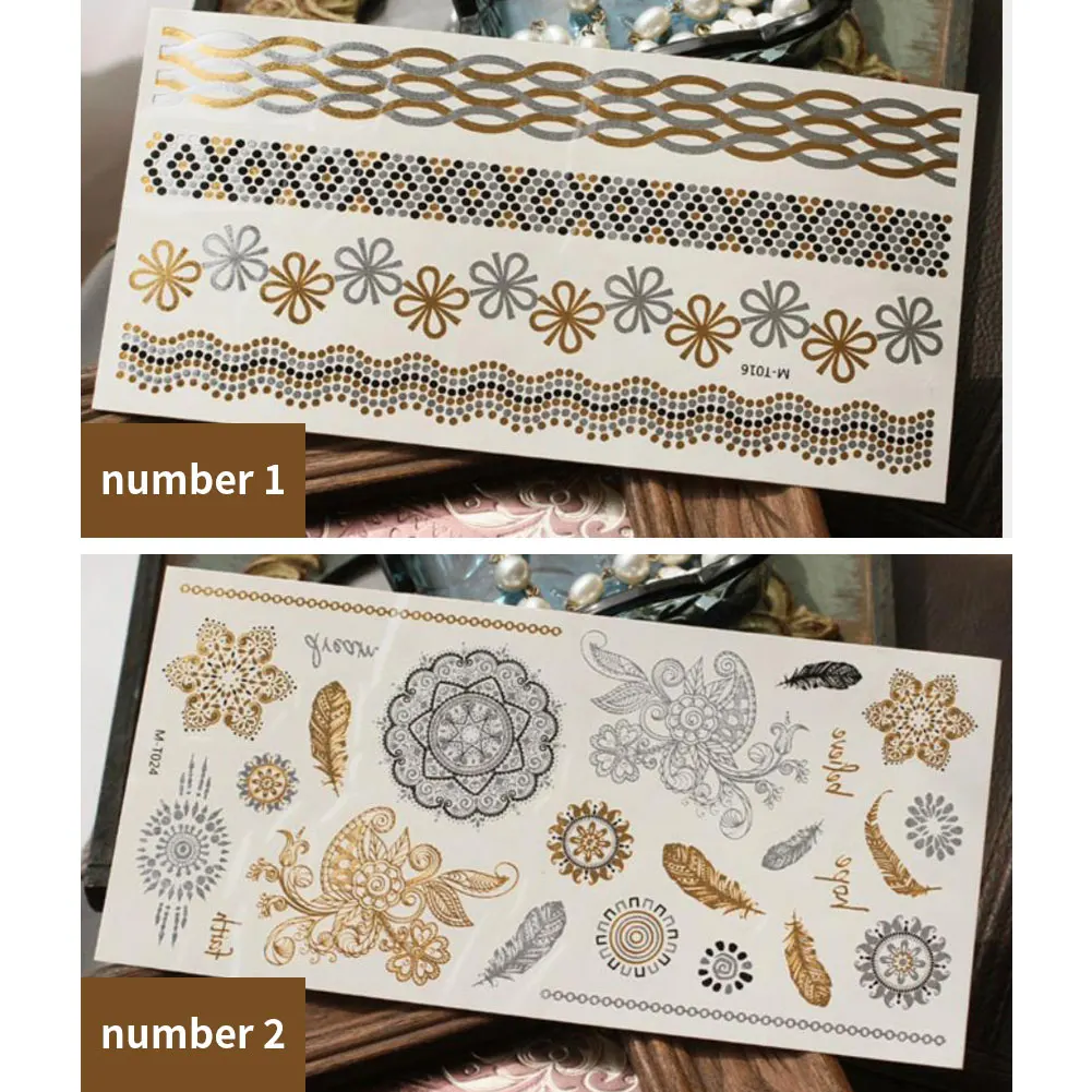 

Fake Tattoo Stickers Waterproof Phone Stickers Bronzing Retro Printing Tattoo Stickers Dwaterproof Shiny Bracelet Stickers 8PCS