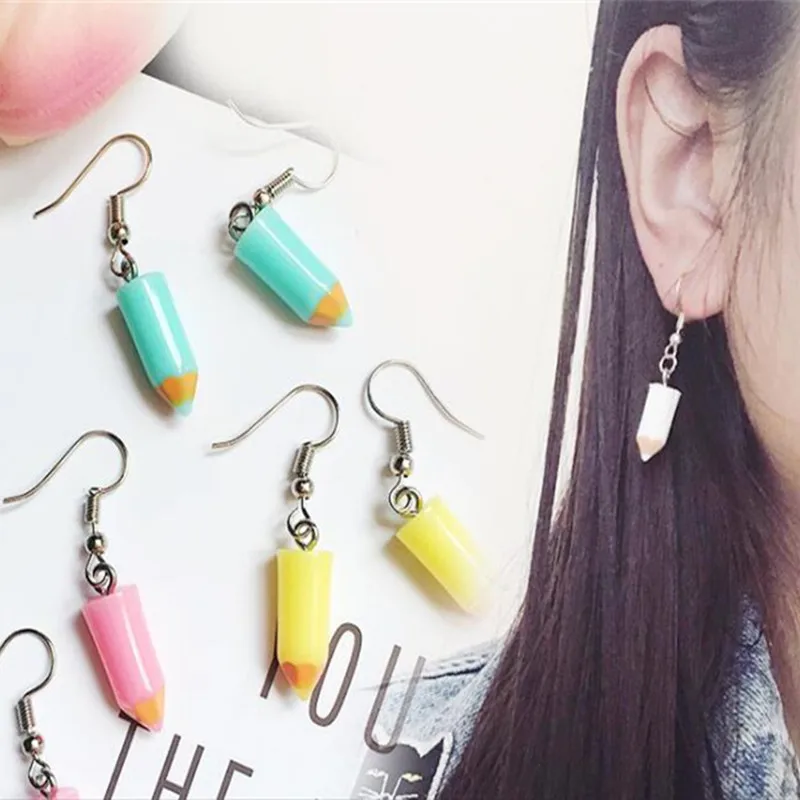 1 пара DIY ручной работы забавные мультяшные детские серьги карандаши Висячие для