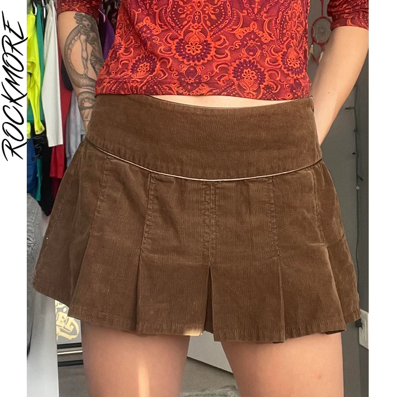 

Rockmore Corduroy Pleated Mini Skirts Women Y2K Harajuku High Waist Short Skirt Solid Basic All-match Skirt Korean Outfits 2022