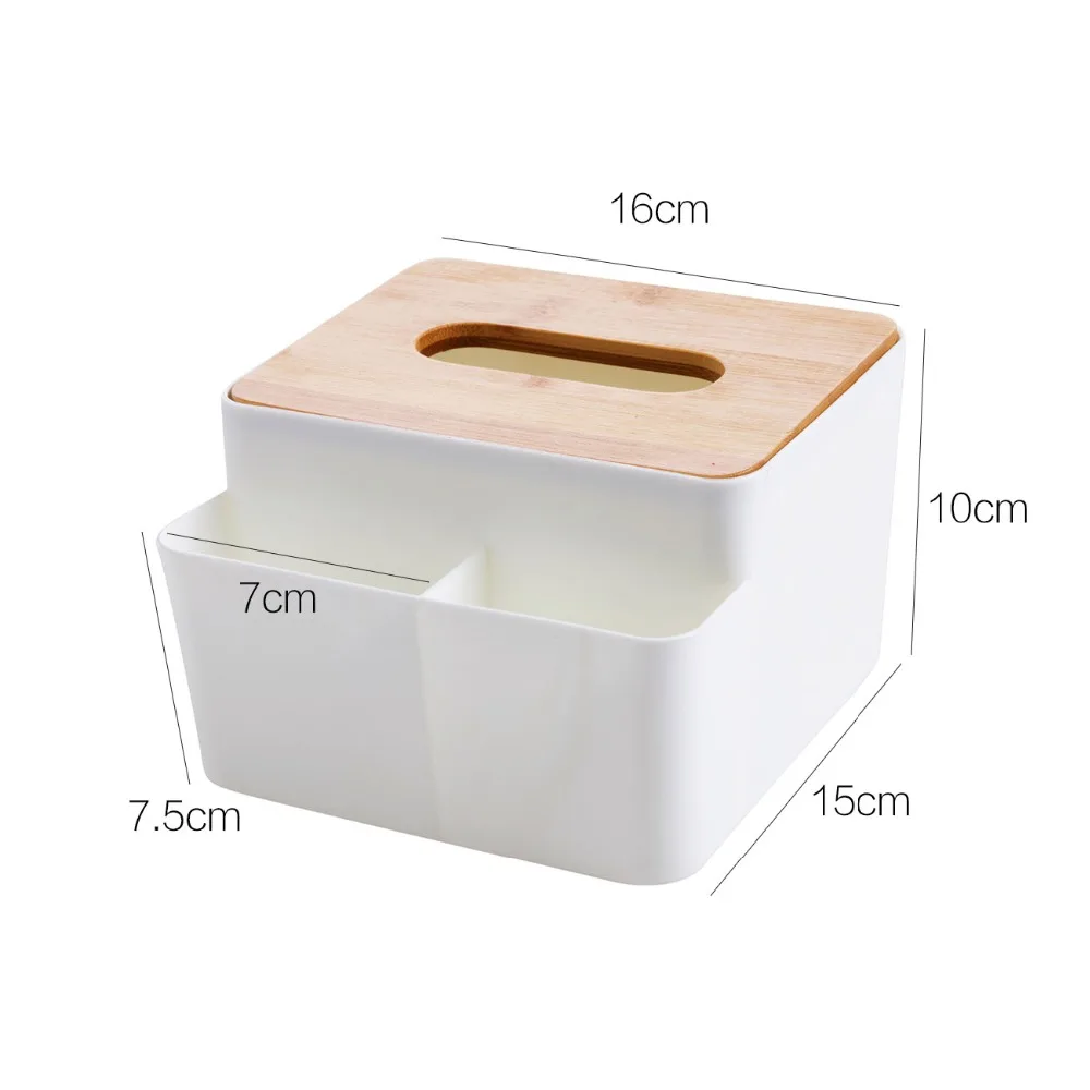 

Bamboo Cover Tissue Box Multi-purpose Office Desk Organizer Tissue Storage Case Napkins Remote Control Holder