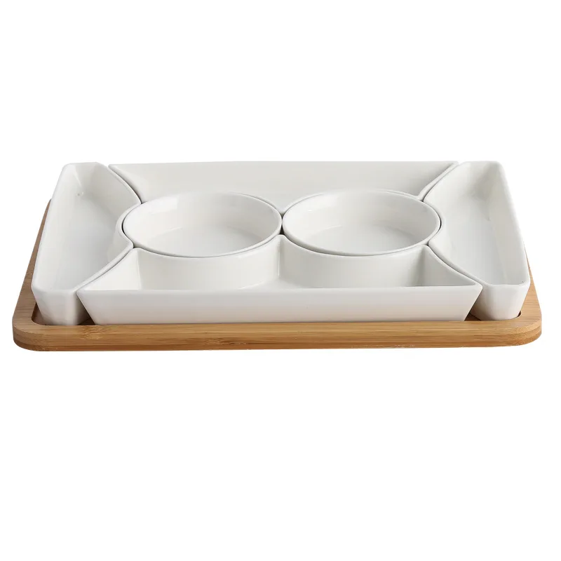 

Nordic ceramic white compartment fruit snack tray with dustproof simple household multi-frame dried fruit tray WF91620