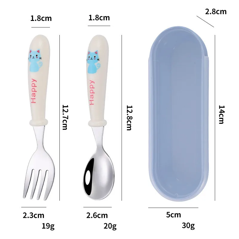 Baby Gadgets Tableware Set Children Utensil Stainless Steel Toddler Dinnerware Cutlery Cartoon Infant Food Feeding Spoon Fork