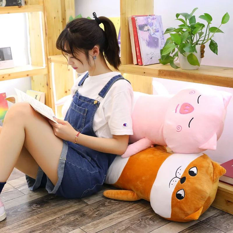 Забавные длинные подушки для сна с изображением кота хаски розовая свинья