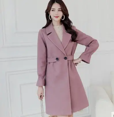 Корейское Новое тонкое шерстяное пальто женская верхняя одежда с длинными