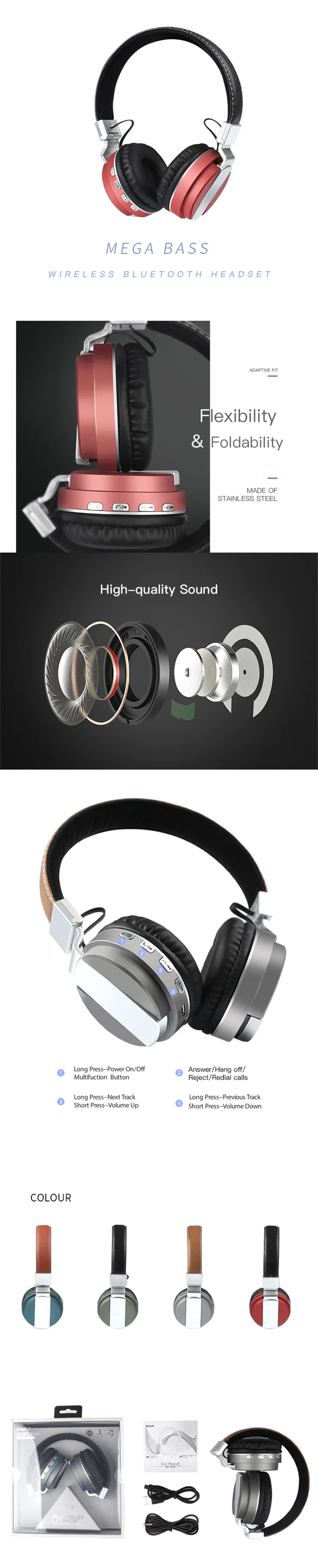 Металлические BT008 Bluetooth наушники стерео беспроводные Bluetooth Складные портативные наушники Поддержка TF AUX PC игровая гарнитура для музыки