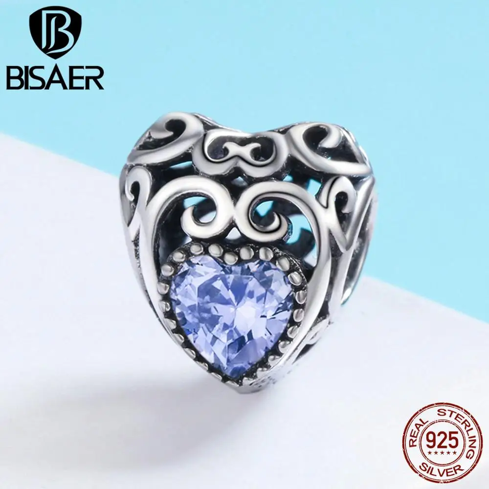 BISAER, 925 пробы, серебро, камень по месяцу рождения, перлы, Сияющие капли, Розовый CZ Кристалл, бусины, шарм, подходит для серебра 925, браслет, изготовление ювелирных изделий