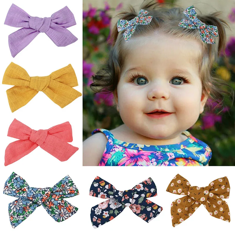 

1/2 шт. из хлопка с цветочным принтом и бантом для волос с зажимом для маленьких девочек бутик Заколки для волос заколка для волос, заколки Гол...