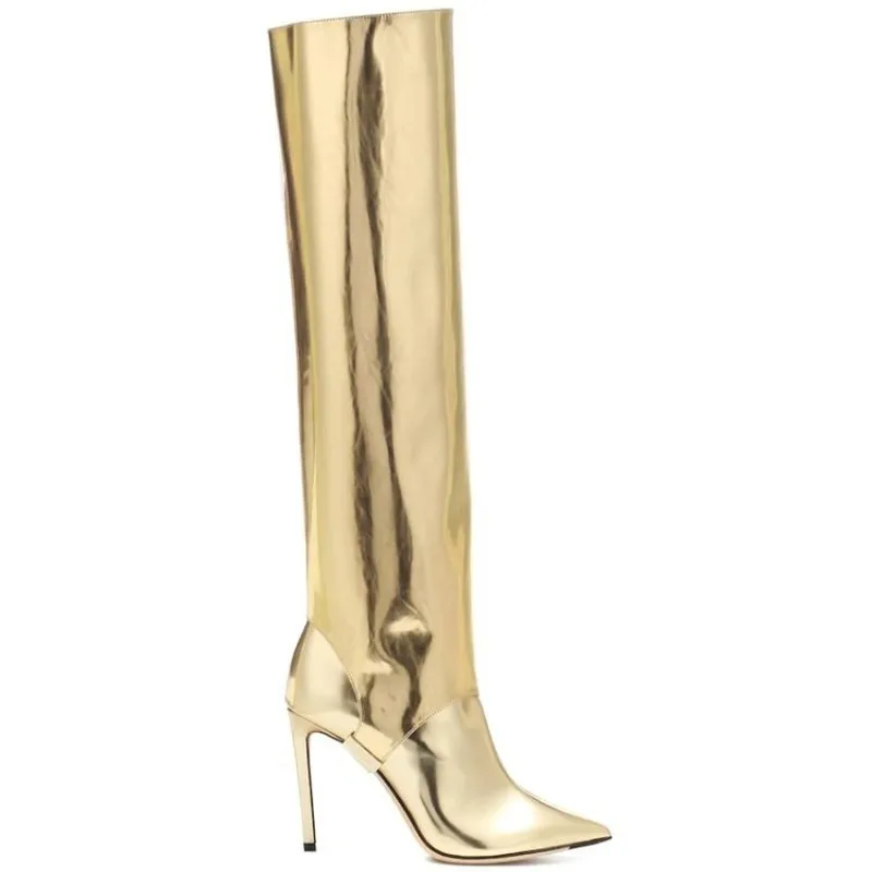 US4-12 женские ботфорты с острым носком обувь из натуральной кожи на высоком