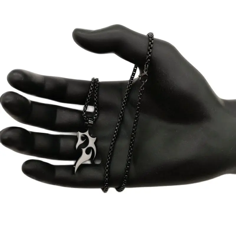 IP черное покрытие нержавеющая сталь пламени узор кулон ожерелье из нержавеющей