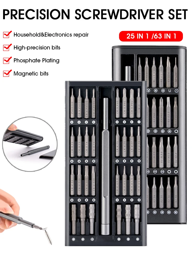 

Screwdriver Set Magnetic Cr-V Steel Driver Bits Precision Electronics Repair Tool Kit Phones Computers Watches Kits Tools New