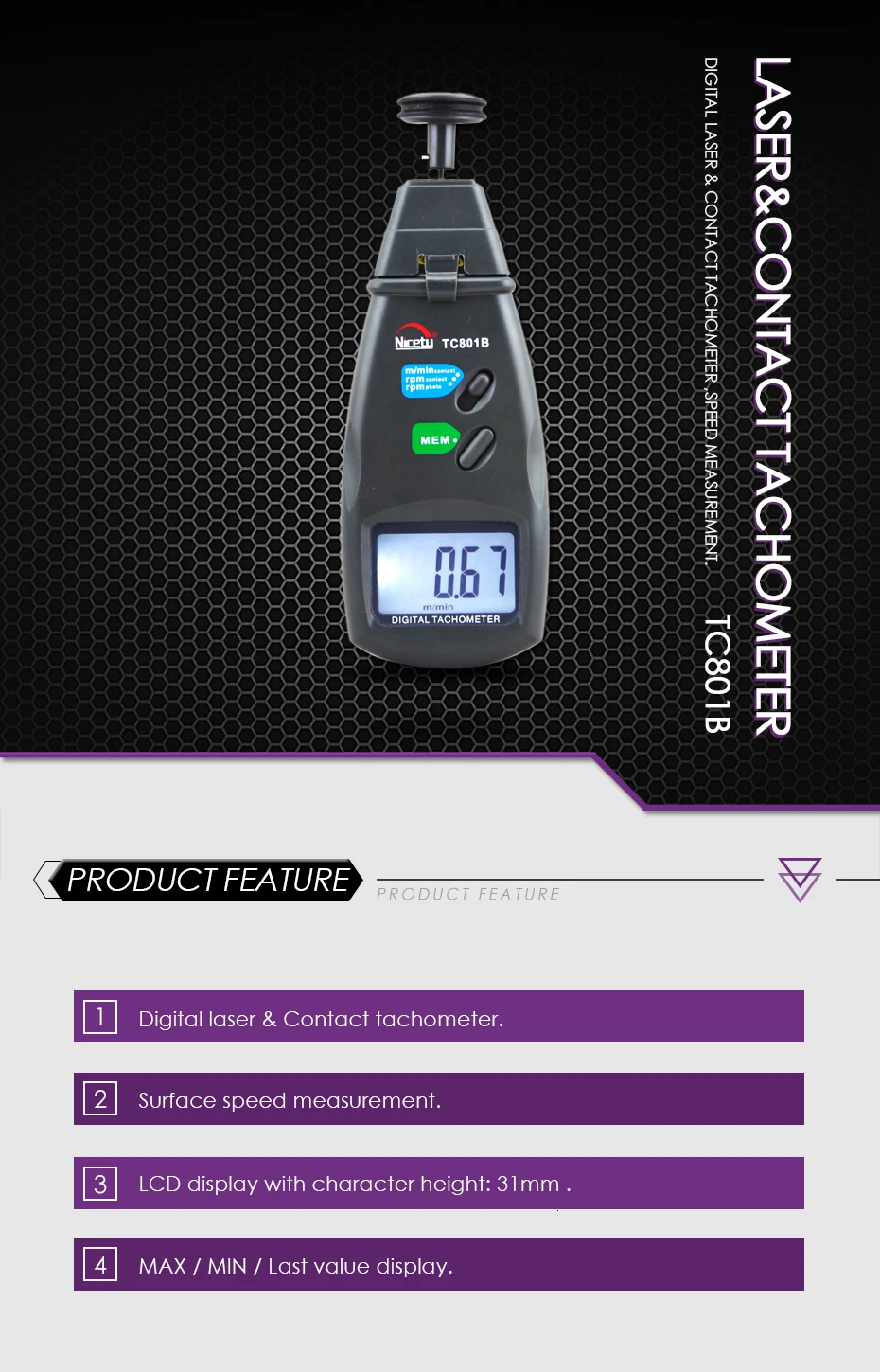 Специальное предложение Nicety TC801B 2в1 цифровой вращающийся измерительный инструмент двигатель rpm скорость тестер метр тахометр