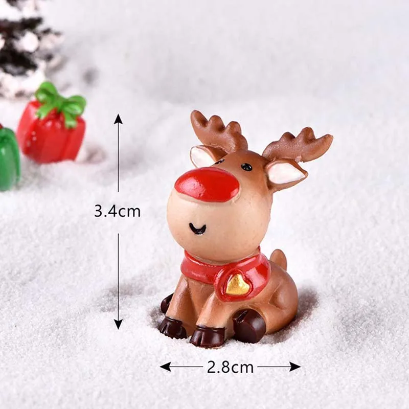 

Christmas Santa Elk Christmas Tree Figurines Fairy Garden Decor Snow Landscape Model Ornaments Cute Resin Craft Gift Figurines