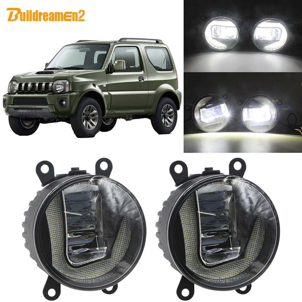 Buildreamen2 Car H11 Socket LED Projector Fog Light + DRL Daytime Running White 90mm 12V For Suzuki Jimny FJ 1998-2014 | Автомобили и