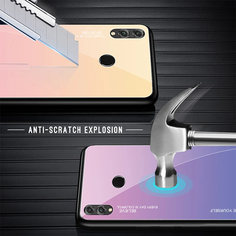 Hard Glass Phone Case For Huawei Honor 20 9X 8A 7C Pro 5.99 Soft Tpu Protective Cover 8S 7S 8X Max 7A Back Shell |