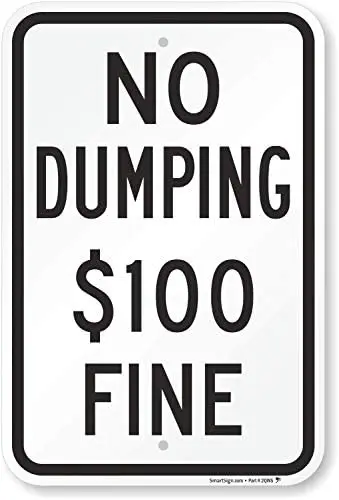 

Tin Sign No Dumping $100 Fine 12x8 Inches Metal Funny Novelty Signs Vintage Style Wall Decor Man Cave Bar Pub