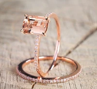 2pcsset fashion rose gold plated white luxury stone ring set slim princess cut morganite rings for women wedding jewelry