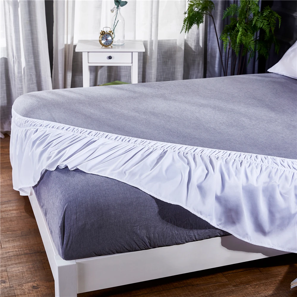 Falda de cama el&aacute;stica con volantes, estilo envolvente, f&aacute;cil ajuste, 15 pulgadas, antipolvo, con volantes, esquinas, resistente a la decoloraci&oacute;n, Color s&oacute;lido-3