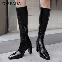 foreada extreme high heel woman boots block heel female shoes square toe knee high boots zip ladies footwear autumn winter black