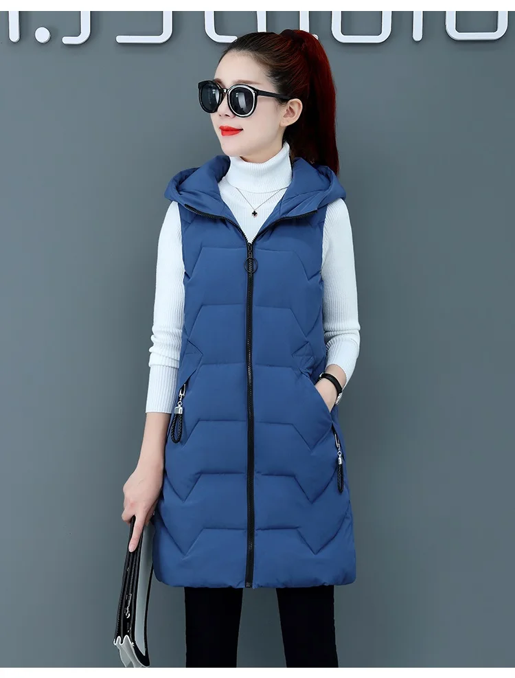 Smoky blue YAGENZ хлопковый пуховый жилет с капюшоном для женщин, высококачественный брендовый женский зимний жилет, теплая куртка, верхняя одежда, утепленный халекос Para mujer 456 - Цвет: Smoky blue