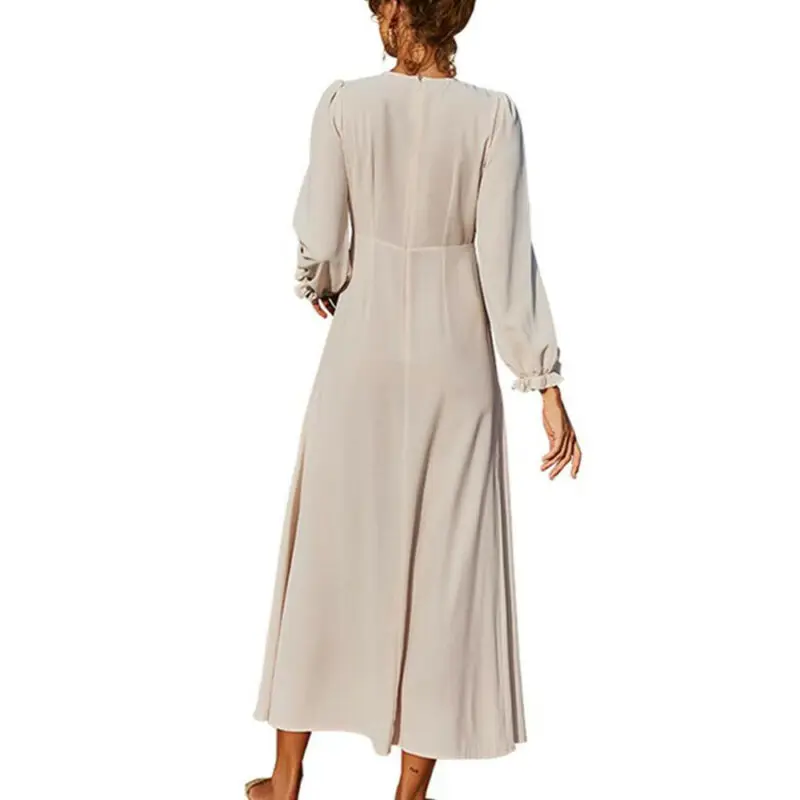 

Women's Dresses Elegant Ladies Solid Long Dress Party Summer Long Sleeve Sundress Beach Casual High Street Maxi Dresses