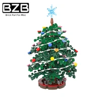 bzb moc 2021 new mini christmas tree winter building block model home decorations kids brain games diy toys xmas best gifts